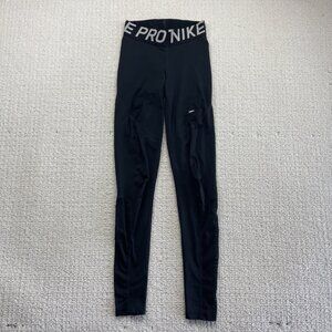 Nike PRO Dri-fit athletic Leggings Wom Sz XS Black Running Pants Side Sheer